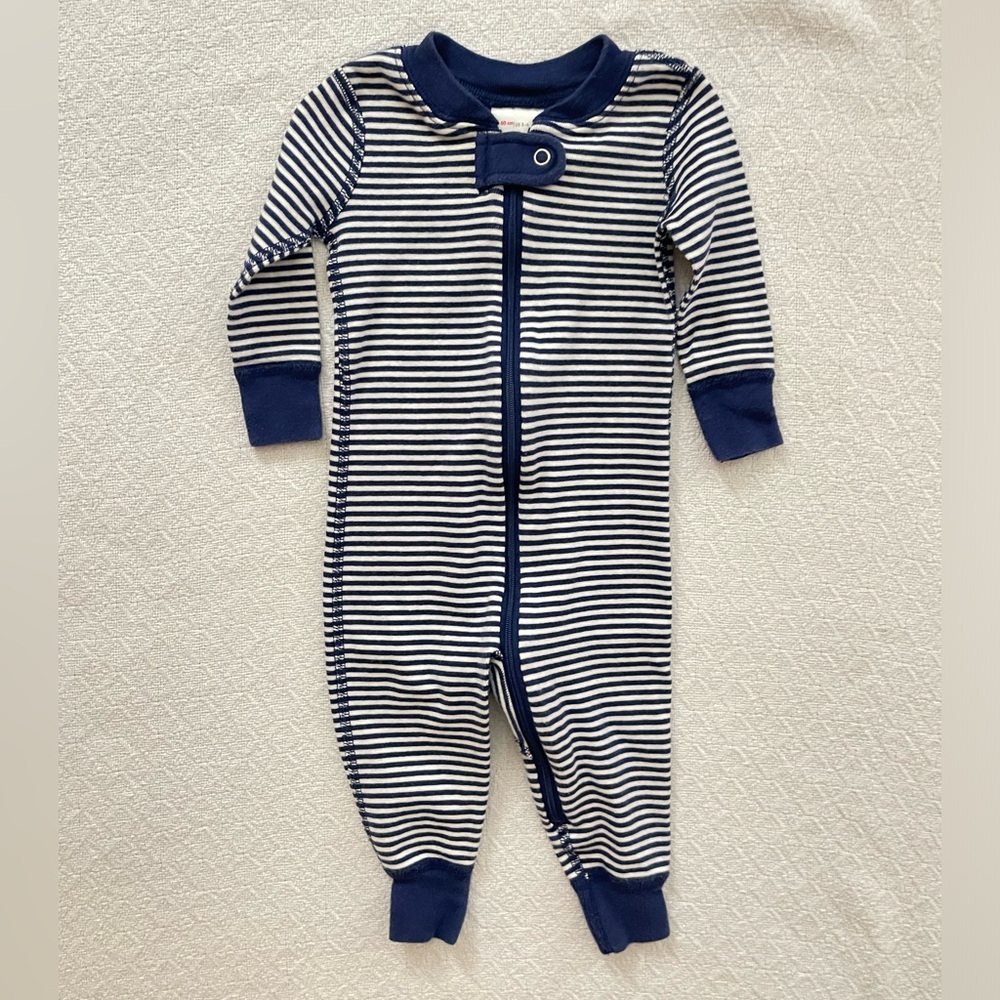 Hanna Andersson Navy and White Striped Zippered Footie Sleeper